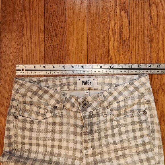 Paige Verdugo Ankle Midrise Skinny Stretch Jeans Grey and White Gingham, Sz 29 - Picture 8 of 10